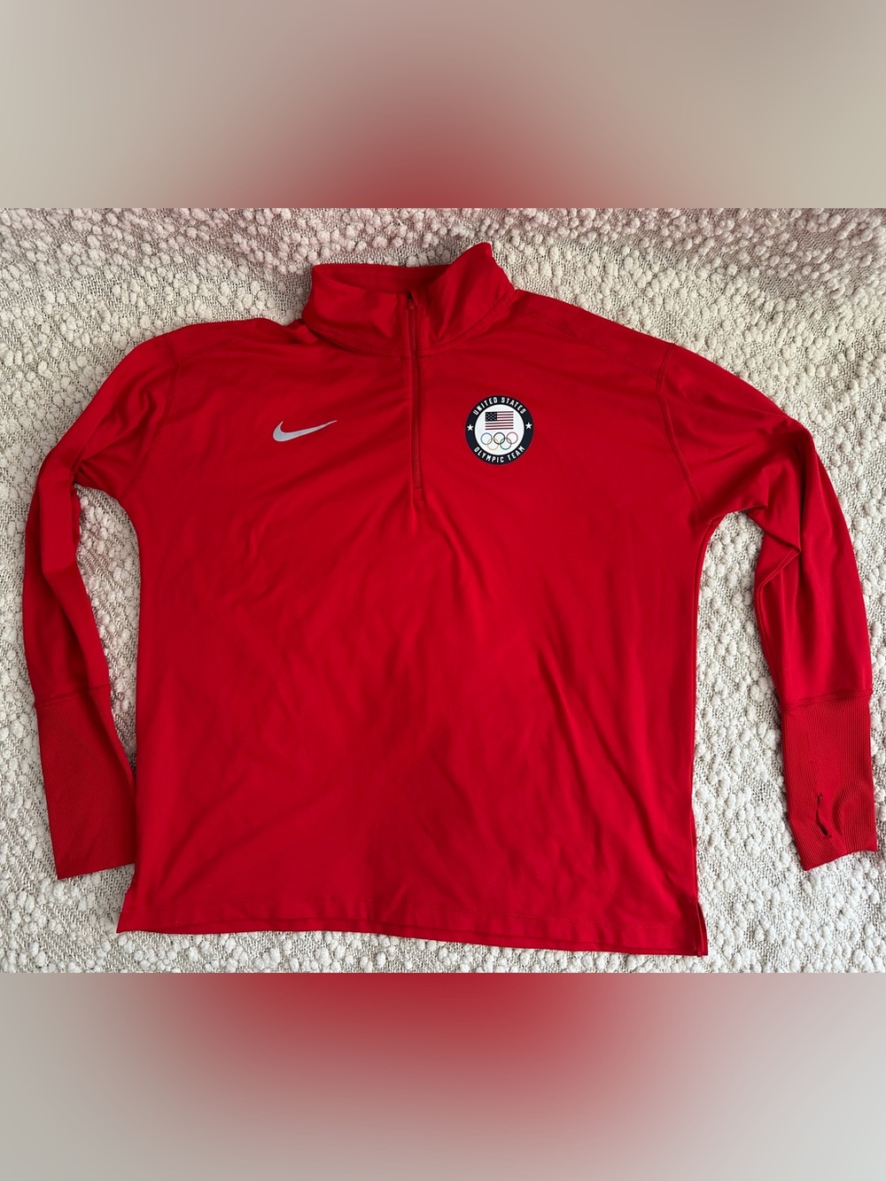 Nike Team USA Olympic Dri-FIT Half Zip Running Shirt Red Large Thumbholes